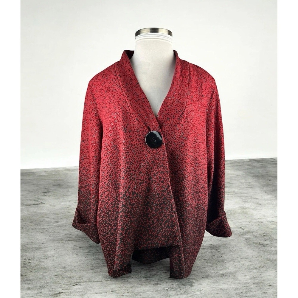 Ali Miles Toggle Button Artsy Asymmetrical Jacket Red & Black Ombre Plus Size 1X - Picture 13 of 13